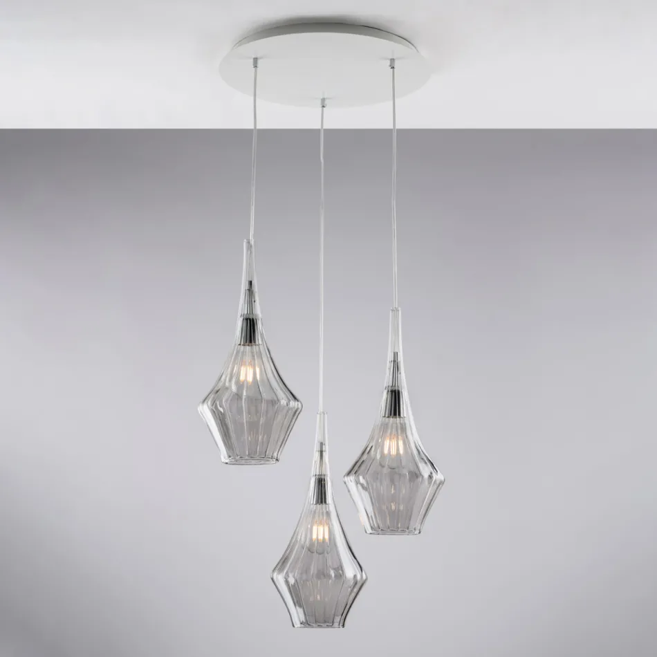 Hanglamp van ijzer met Pyrex-glas, gemaakt in Italië, voor interieurdecoratie - Olimpo Viadurini