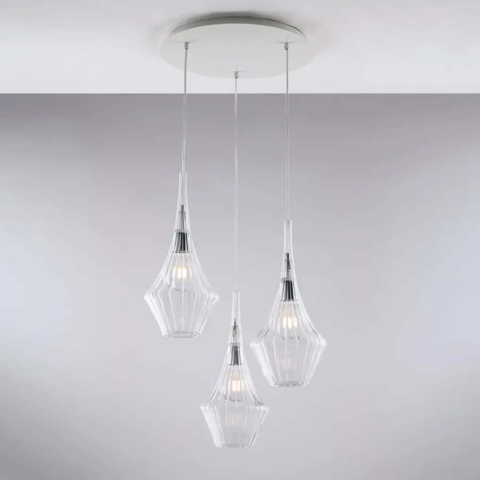 Hanglamp van ijzer met Pyrex-glas, gemaakt in Italië, voor interieurdecoratie - Olimpo Viadurini