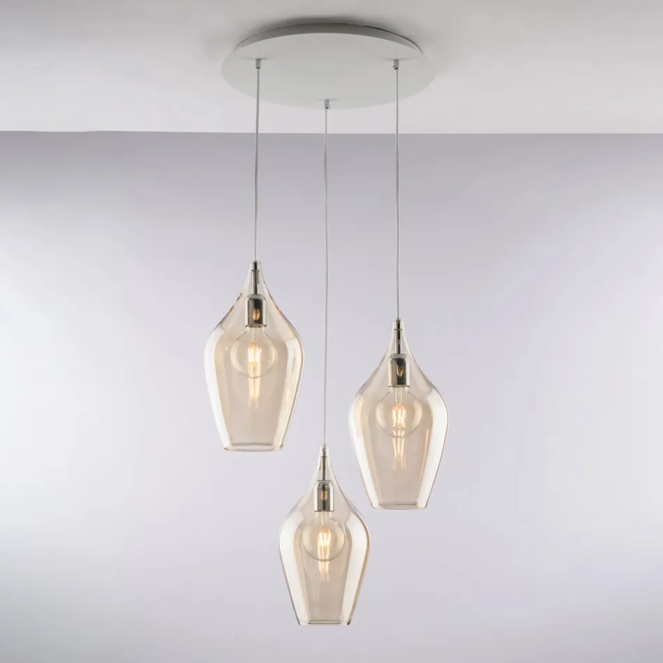 Hanglamp van ijzer met Pyrex-glas, gemaakt in Italië, voor interieurdecoratie - Sparta Viadurini