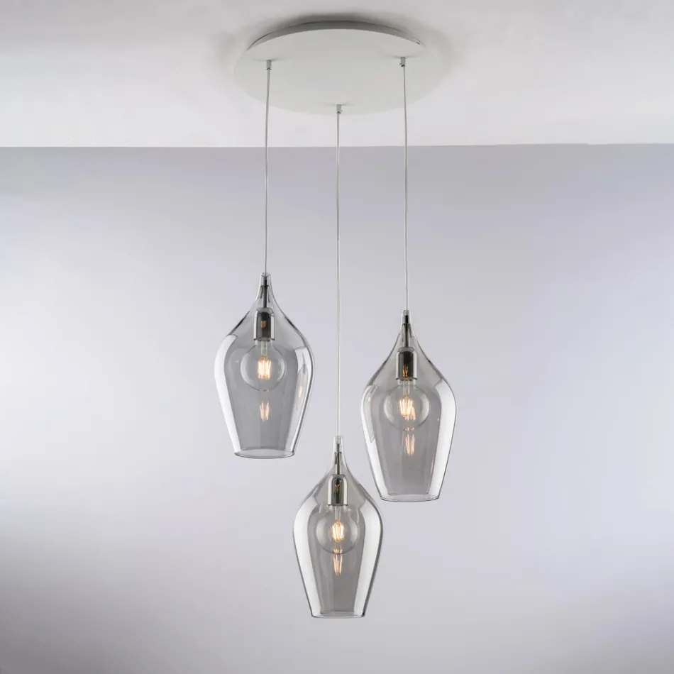 Hanglamp van ijzer met Pyrex-glas, gemaakt in Italië, voor interieurdecoratie - Sparta Viadurini