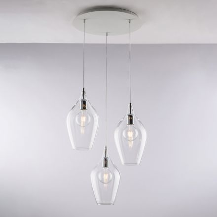 Hanglamp van ijzer met Pyrex-glas, gemaakt in Italië, voor interieurdecoratie - Sparta Viadurini