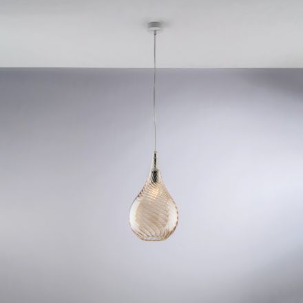 Hanglamp van ijzer met Pyrex-glas, gemaakt in Italië, voor interieurdecoratie - Amazonia Viadurini