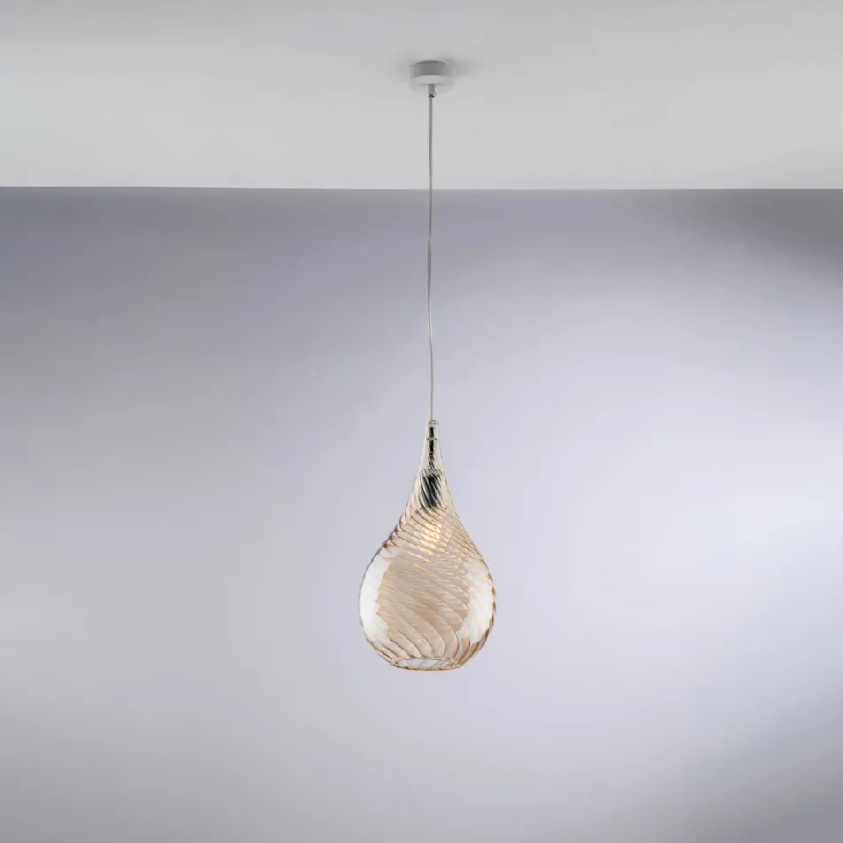 Hanglamp van ijzer met Pyrex-glas, gemaakt in Italië, voor interieurdecoratie - Amazonia Viadurini