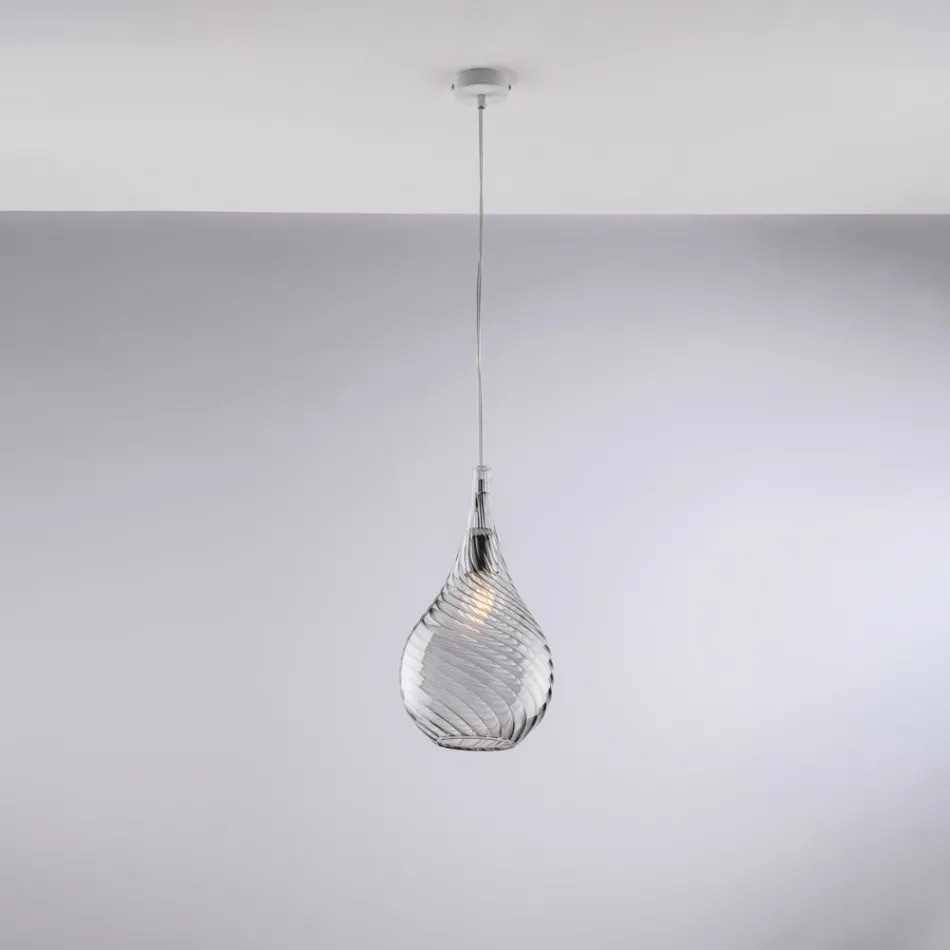 Hanglamp van ijzer met Pyrex-glas, gemaakt in Italië, voor interieurdecoratie - Amazonia Viadurini