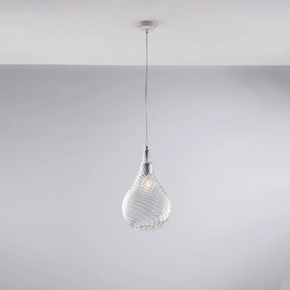 Hanglamp van ijzer met Pyrex-glas, gemaakt in Italië, voor interieurdecoratie - Amazonia Viadurini