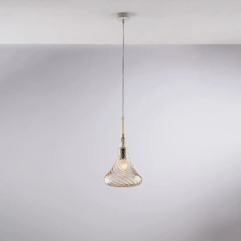 Hanglamp van ijzer met Pyrex-glas, gemaakt in Italië, voor interieurdecoratie - Corinto Viadurini