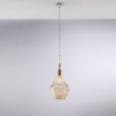 Hanglamp van ijzer met Pyrex-glas, gemaakt in Italië, voor interieurdecoratie - Olimpo Viadurini