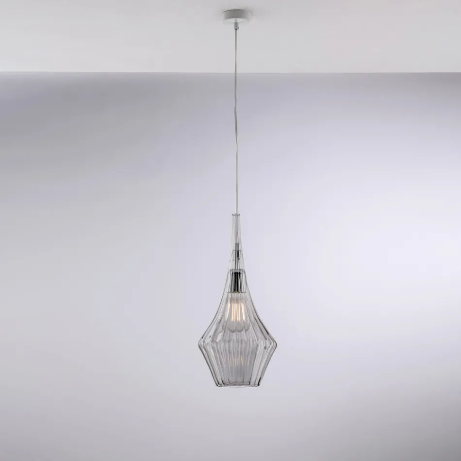 Hanglamp van ijzer met Pyrex-glas, gemaakt in Italië, voor interieurdecoratie - Olimpo Viadurini