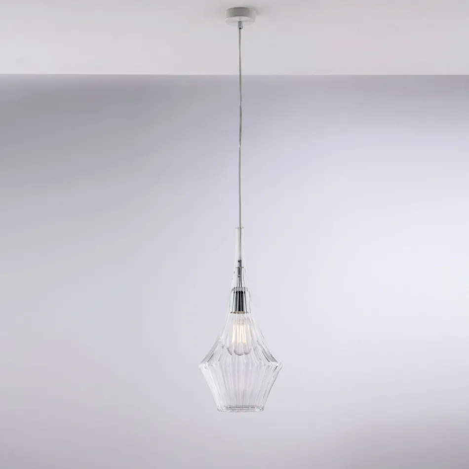 Hanglamp van ijzer met Pyrex-glas, gemaakt in Italië, voor interieurdecoratie - Olimpo Viadurini