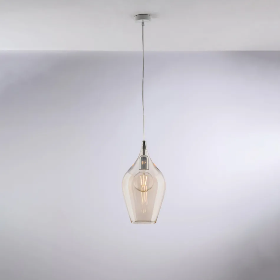 Hanglamp van ijzer met Pyrex-glas, gemaakt in Italië, voor interieurdecoratie - Sparta Viadurini
