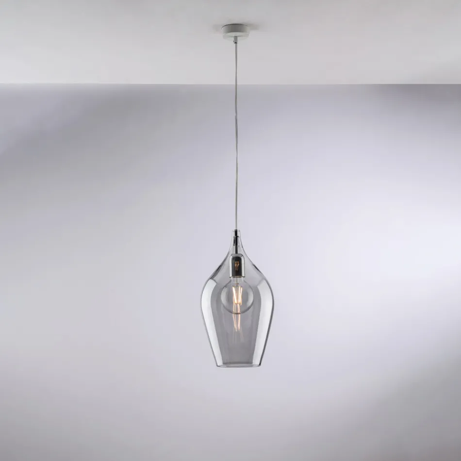 Hanglamp van ijzer met Pyrex-glas, gemaakt in Italië, voor interieurdecoratie - Sparta Viadurini