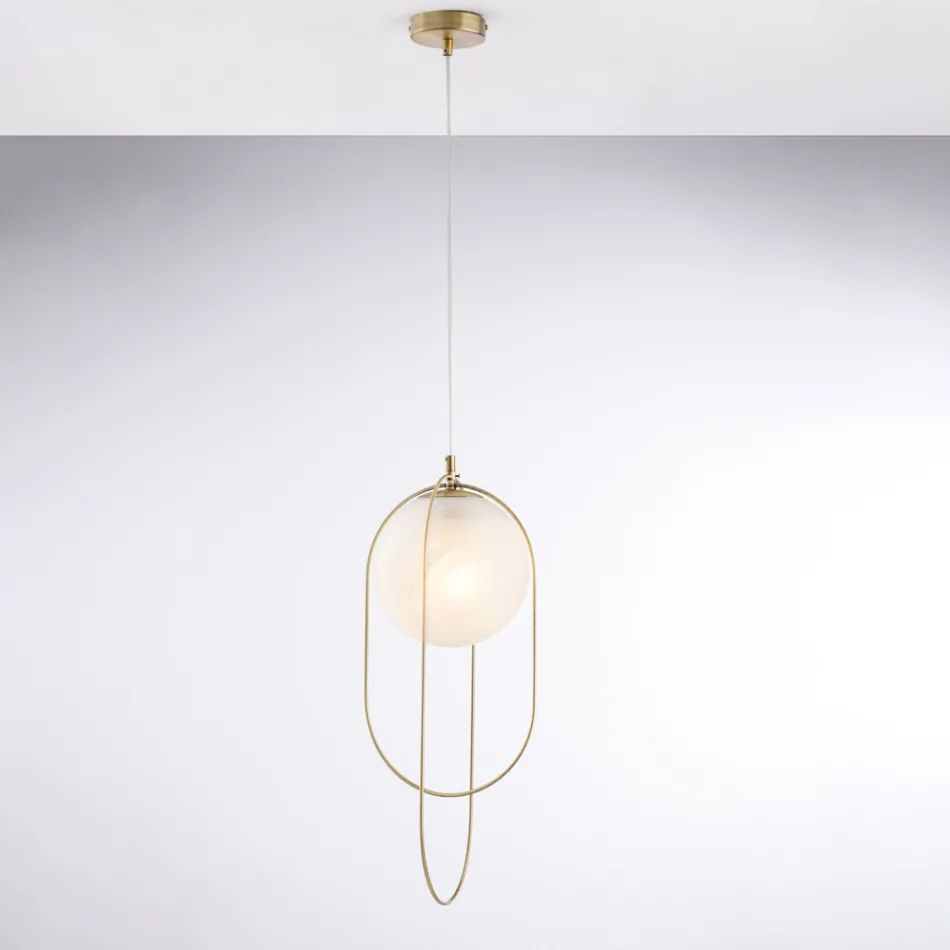 Hanglamp met bol van verchroomd ijzer, gemaakt in Italië, voor interieurdecoratie - Oslo Viadurini