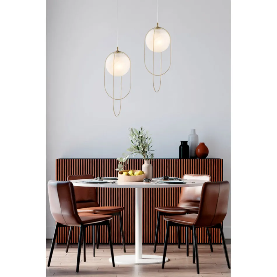 Hanglamp met bol van verchroomd ijzer, gemaakt in Italië, voor interieurdecoratie - Oslo Viadurini