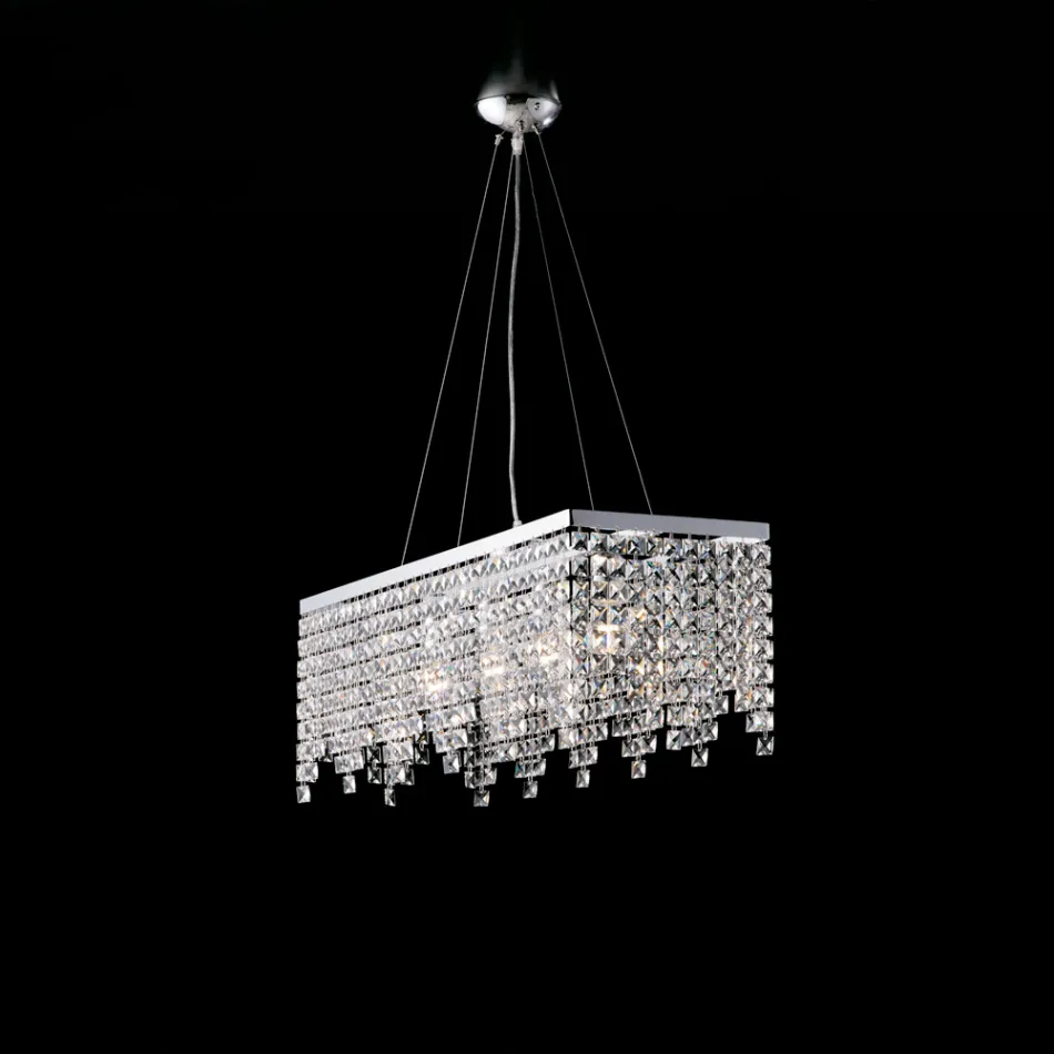 Hanglamp van verchroomd ijzer met strass-steentjes, gemaakt in Italië, voor interieurdecoratie - Afrika Viadurini