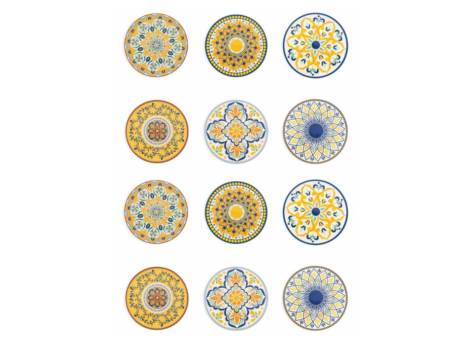 Ronde Borden in Gekleurde Plastic Siciliaanse Decoraties 12 Stuks - Trapani Viadurini