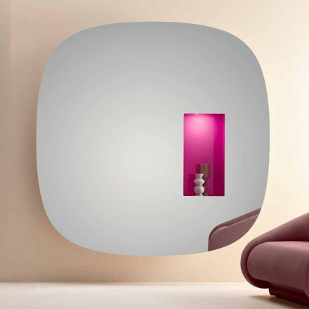 Wandspiegel met led-licht en roze compartiment Minimal Design Woonkamer - Matrix Viadurini