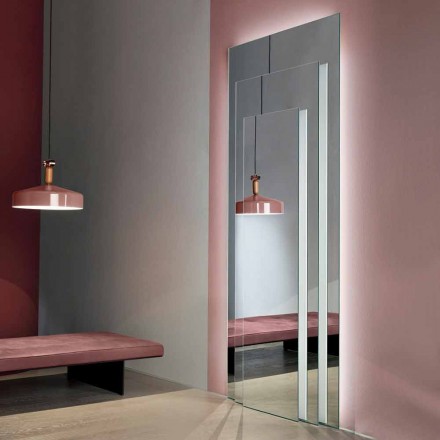 Vloerwandspiegel met led-licht en witte structuur, 3 lagen - Plaudio Viadurini