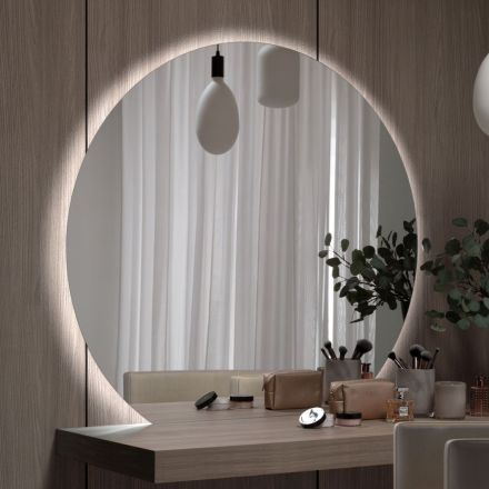 Spiegel met LED-achtergrondverlichting alleen aan de ronde kant Made in Italy - Make Viadurini