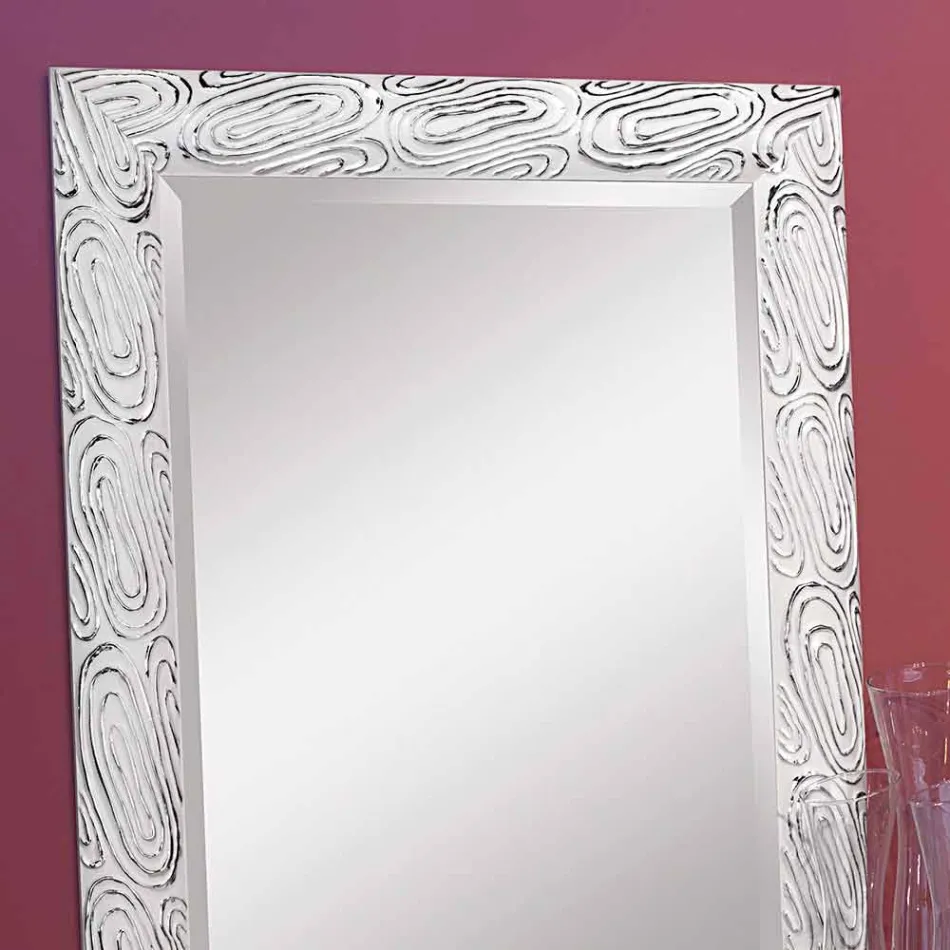 Goud, wit en zilveren wandspiegel gemaakt van hout dat Eugenio in Italië heeft gemaakt Viadurini