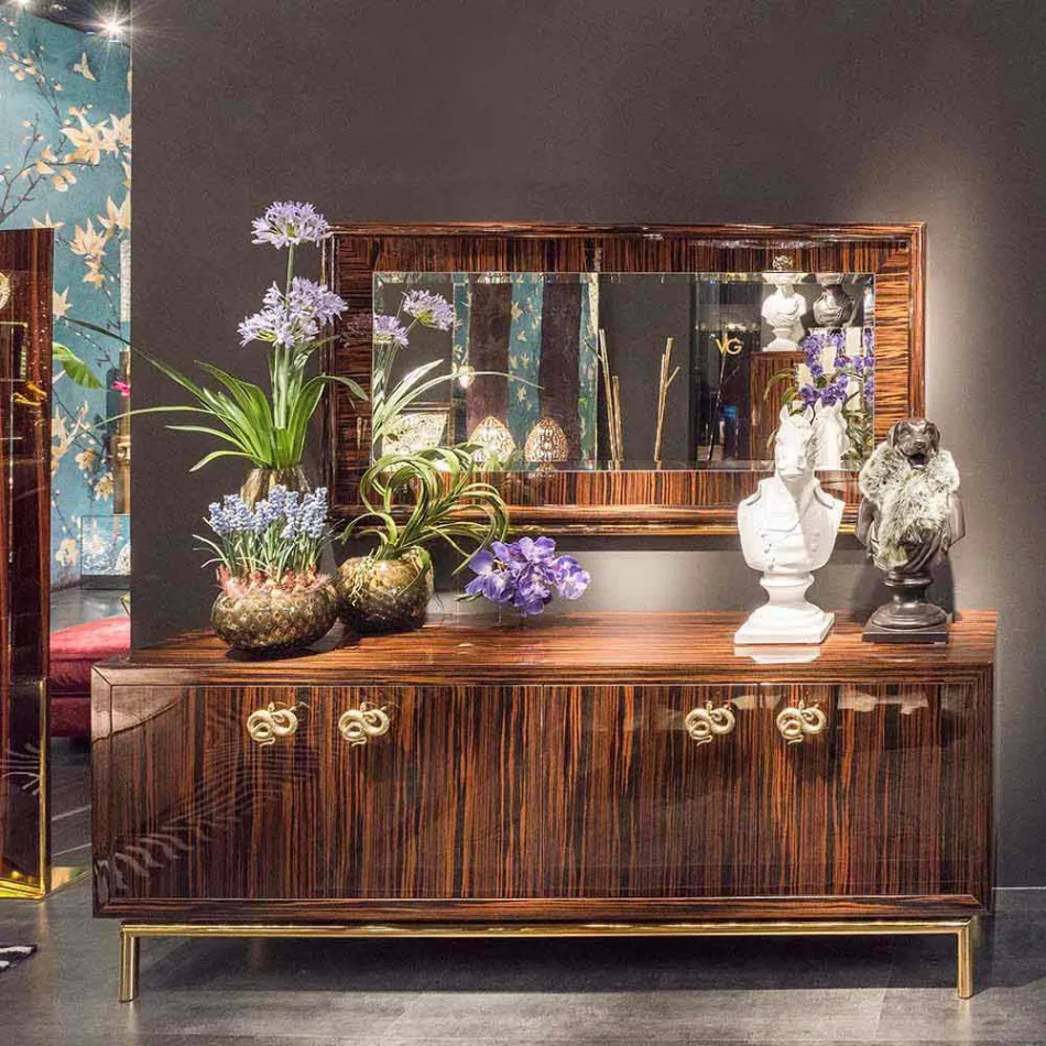 Afgeschuinde spiegel van de wand van gepolijst ebbenhout en metaal Ada 1 Viadurini