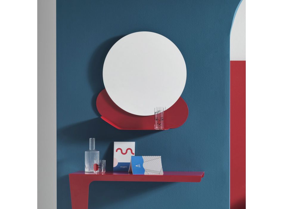Wandspiegel met metalen plank in verschillende kleuren Made in Italy - Hera Viadurini