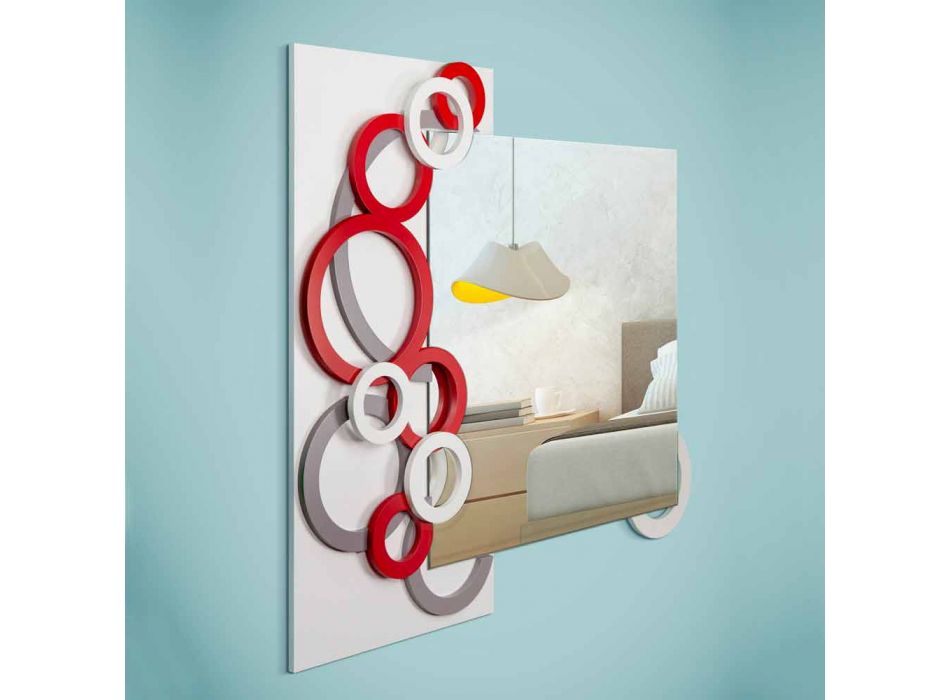 Moderne design wandspiegel wit rood grijs in hout - illusie Viadurini