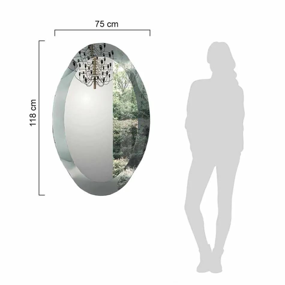 Ovale wandspiegel van golvend kristalglas Made in Italy - Eclisse Viadurini