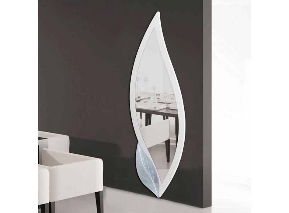 Designspiegel in de vorm van ivoren bloemblad en Ellen-zilver Viadurini