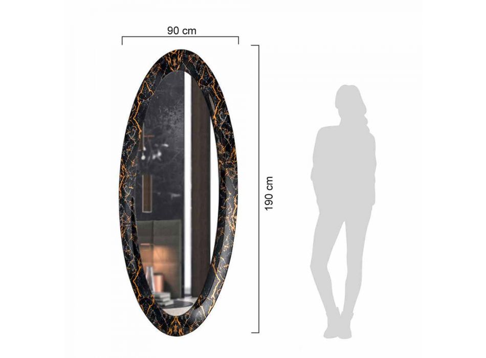 Lange ovale wandspiegel met frame met marmereffect Made in Italy - Denisse Viadurini