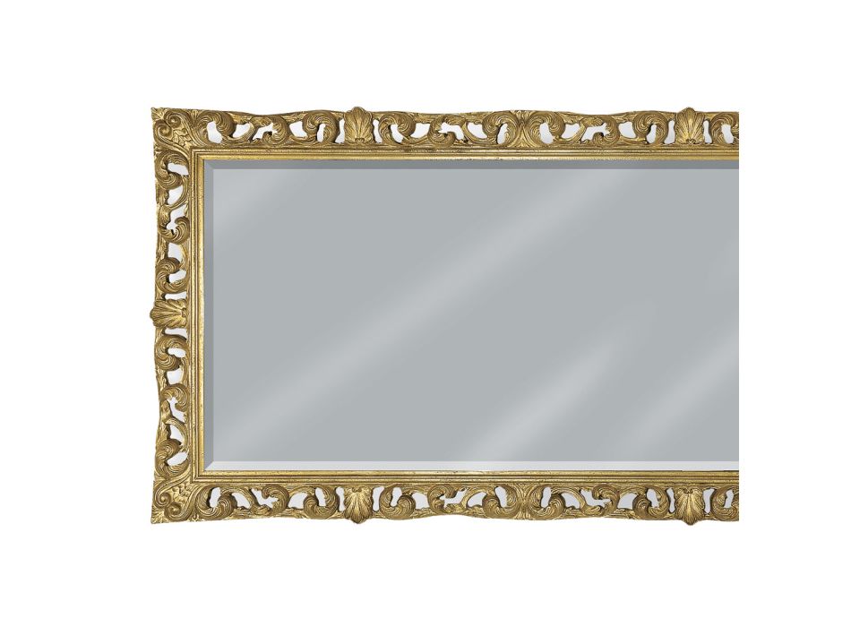 Rechthoekige spiegel in bladgoud en grondspiegel gemaakt in Italië - Rangi Viadurini