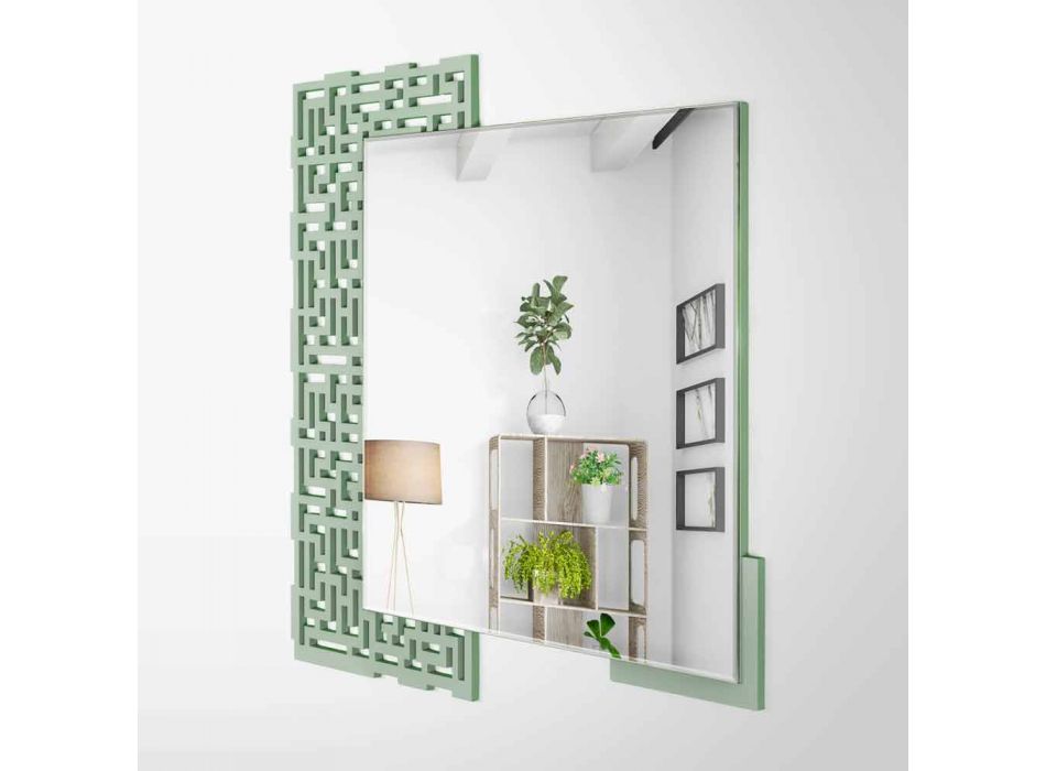 Moderne design vierkante wandspiegel in gedecoreerd groen hout - labyrint Viadurini