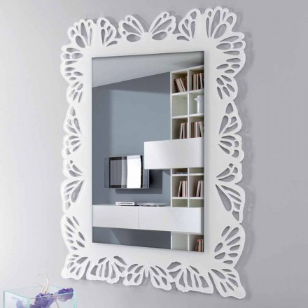 Witte plexiglas wandspiegel met versierd rechthoekig frame - Alidifarf Viadurini