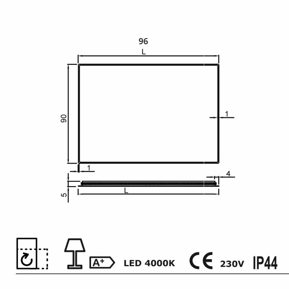 Wandspiegel met berijpte randen, LED-verlichting, Tessa Viadurini