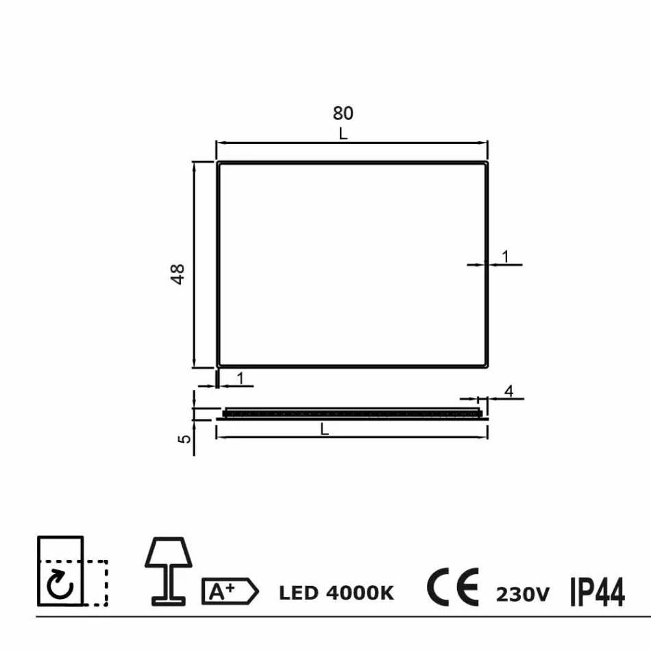 Wandspiegel met berijpte randen, LED-verlichting, Tessa Viadurini