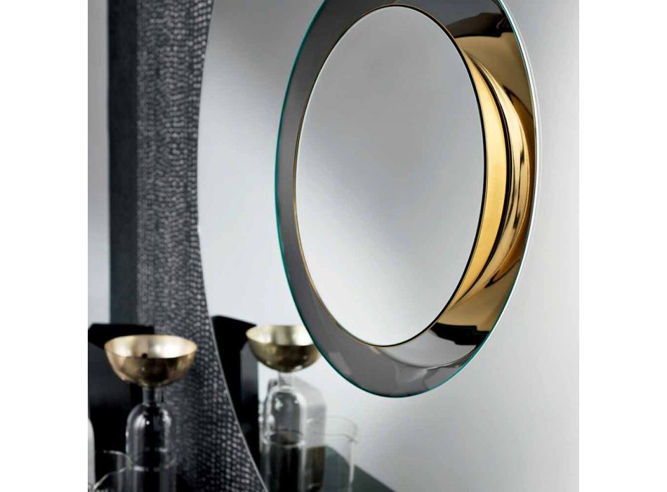 Ronde design wandspiegel van goudkleurig metaal met middenstuk - Merale Viadurini