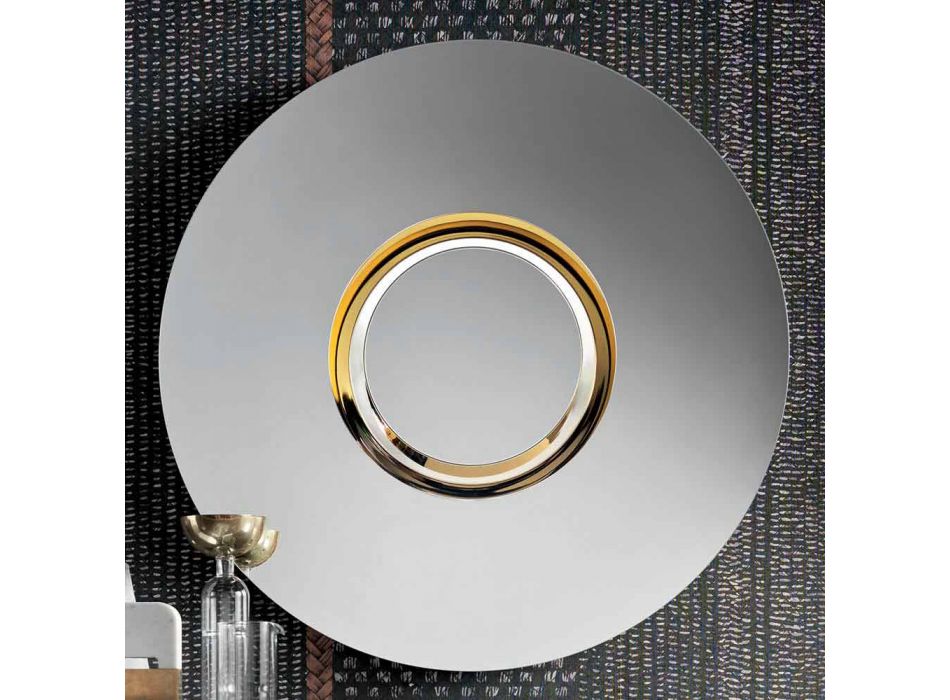 Ronde design wandspiegel van goudkleurig metaal met middenstuk - Merale Viadurini