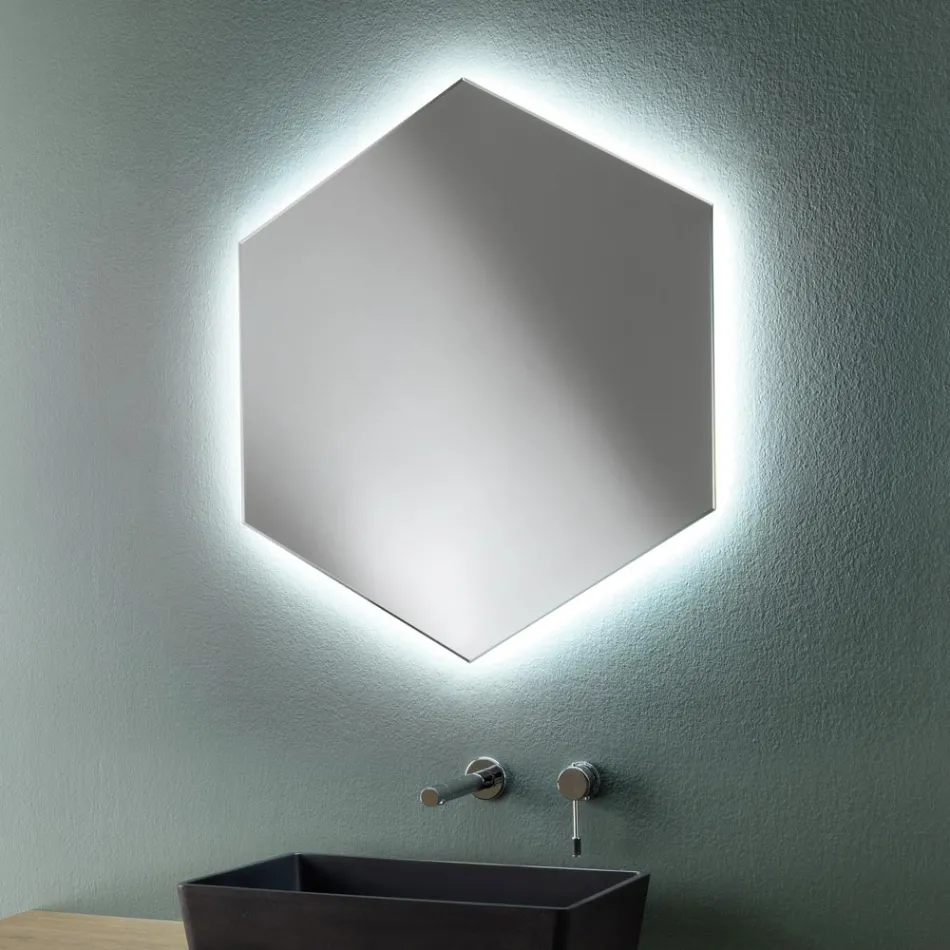 Gevormde moderne badkamer wandspiegel met hoogwaardig LED-licht - Crocchio Viadurini