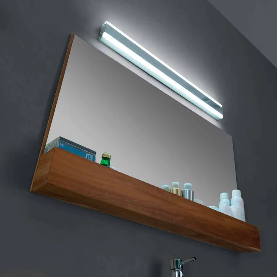 Wand badkamerspiegel in naturel teak met opbergvak - Palima Viadurini