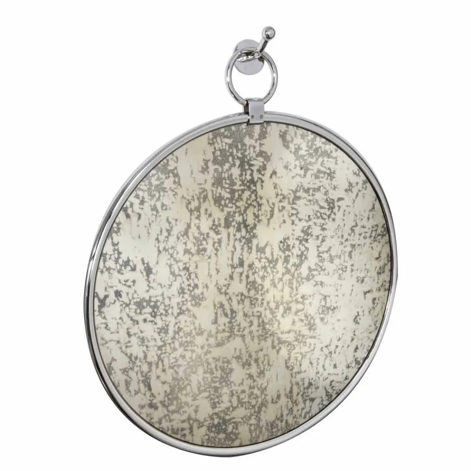 Ronde badkamerspiegel in chroom Ottome met verouderde achterkant - June Viadurini