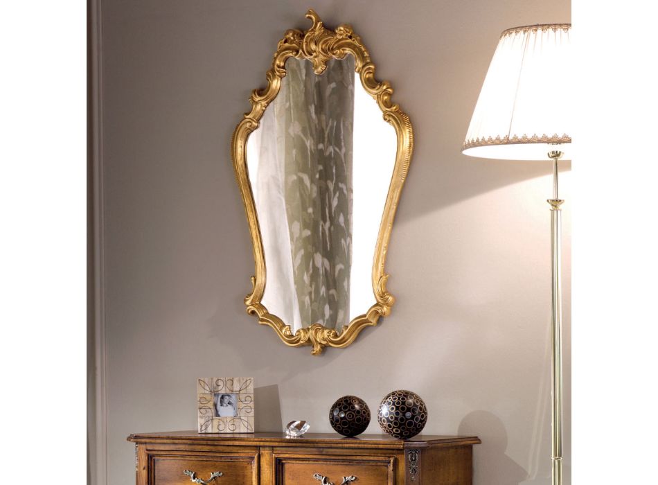 Gevormde barokke spiegel met bladgoud frame Made in Italy - Precious Viadurini