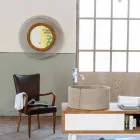 Moderne wandspiegel in metaal en teakhout van Monno Viadurini