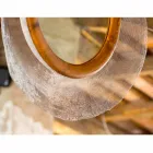 Moderne wandspiegel in metaal en teakhout van Monno Viadurini