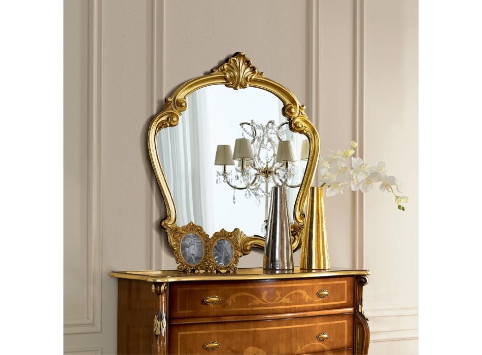 Klassiek gevormde spiegel met bladgoud frame Made in Italy - Madalina Viadurini