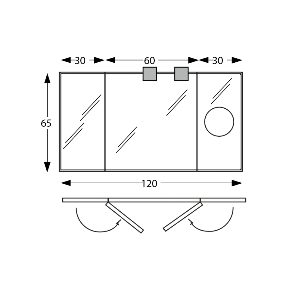 Spiegel met 2 beweegbare zijden en vergrotende spiegel Made in Italy - Nelson Viadurini