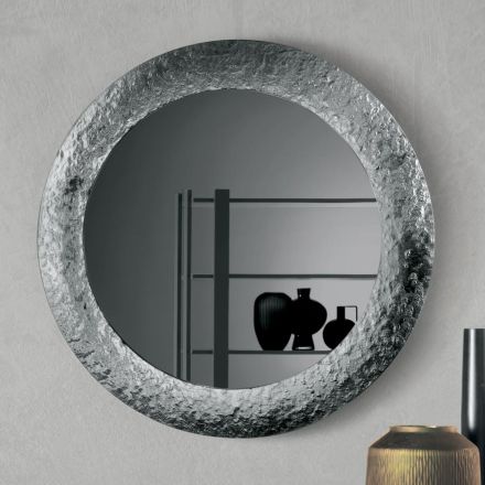 Spiegel met frame van gehamerd glas, achterkant verzilverd, gemaakt in Italië - Basilia Viadurini