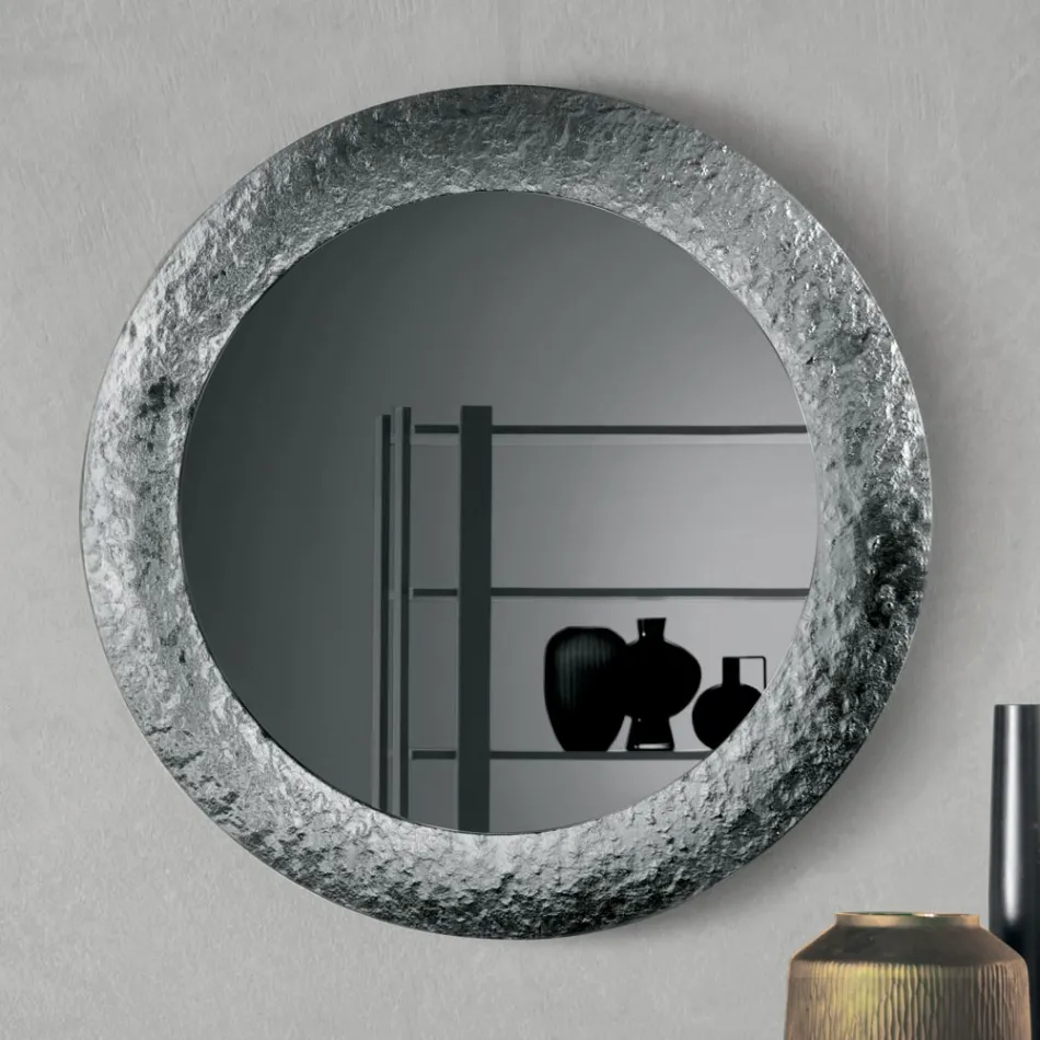 Spiegel met frame van gehamerd glas, achterkant verzilverd, gemaakt in Italië - Basilia Viadurini