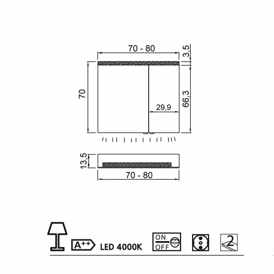 Spiegelkast 2 deuren modern design, LED-verlichting, Carol Viadurini