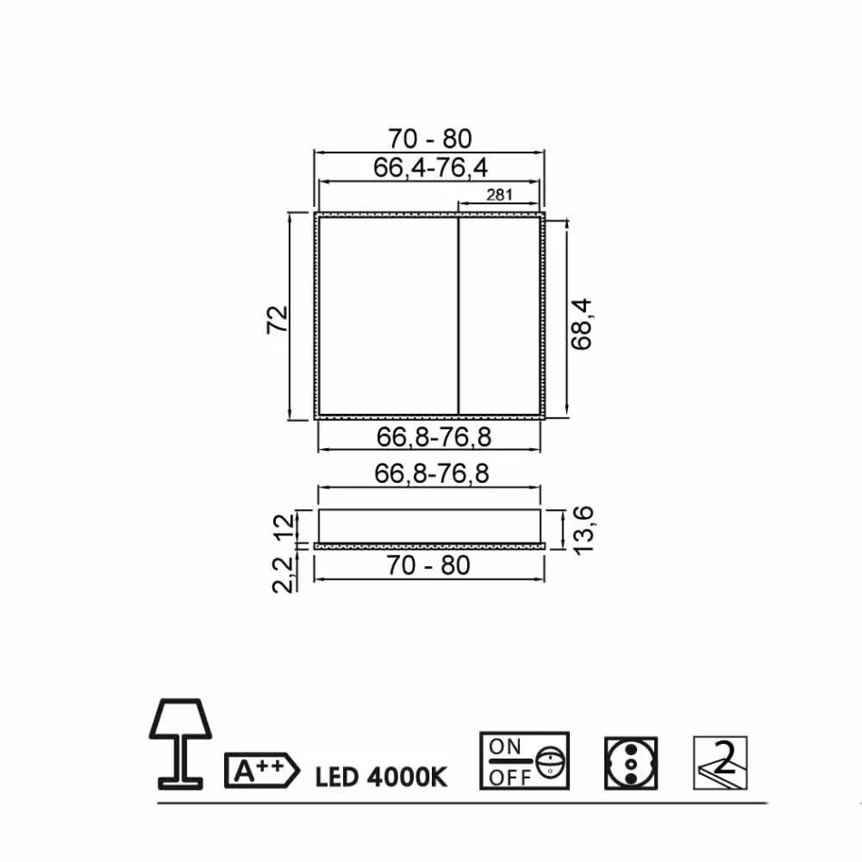 Wandspiegel 2 moderne container deuren, LED-verlichting, Adele Viadurini