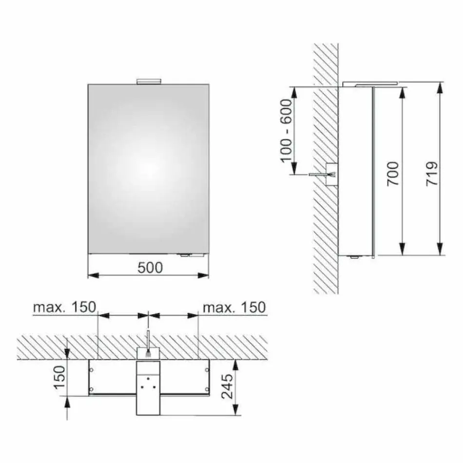 Wandopslagspiegel met scharnierende deur en LED-verlichting - ratel Viadurini