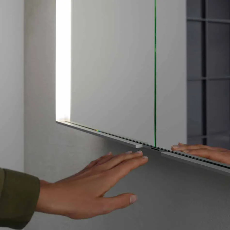 Moderne verzonken spiegelkast in zilver geverfd aluminium - Demon Viadurini